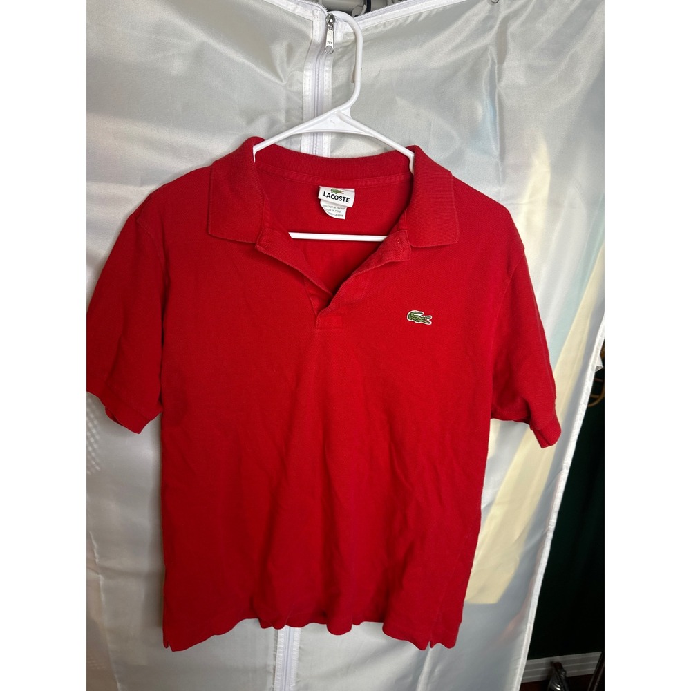 Lacoste Mens Red Short Sleeve Pique Cotton Polo Shirt Size 4 Small Medium